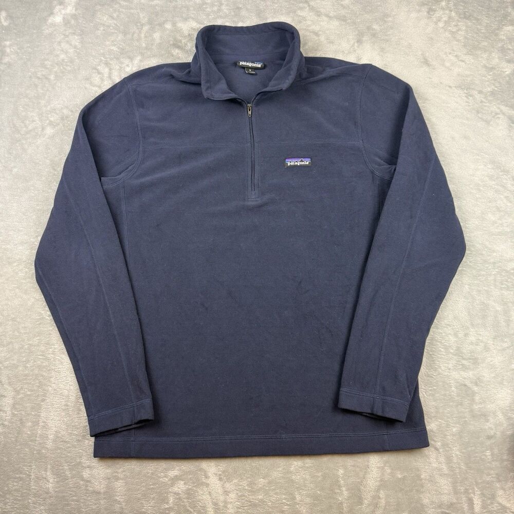 Patagonia Micro D Fleece Mens M 1/4 Quarter Zip Pullover Mock Neck Navy Blue